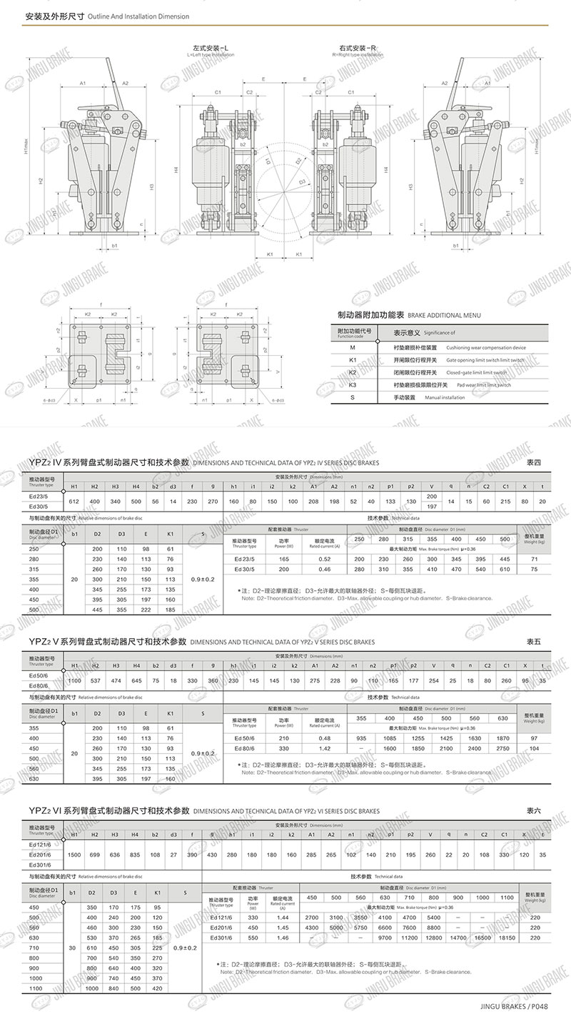 YPZ2IV、V、VI系列電力液壓臂盤式制動器